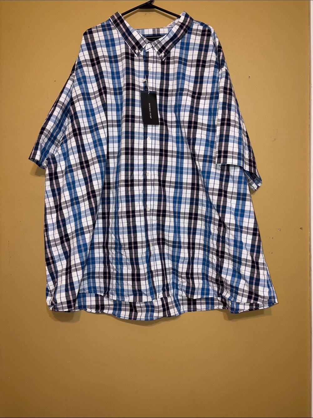 NWT Double Pump 6XLT Men's Blue and White Plaid Button-Down Shirt Big & Tall